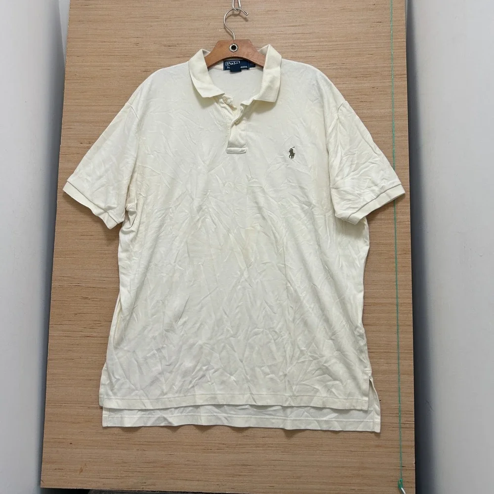 Polo Ralph Lauren Mens XL Cream Cotton Short Sleeve Pony Logo Polo Shirt
